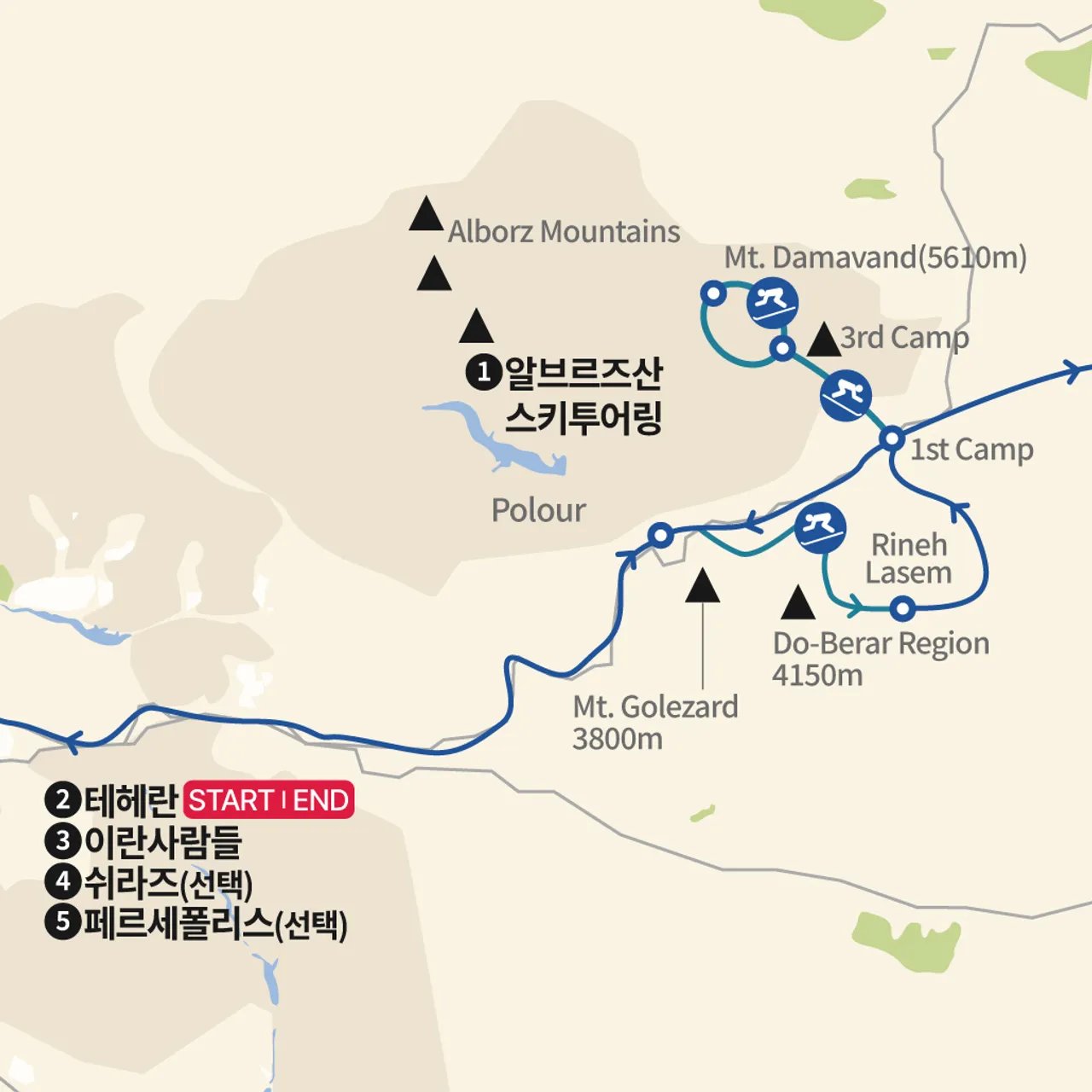 알보즈 산 스키 투어링과 다마반드 산 (5610m)  오르기