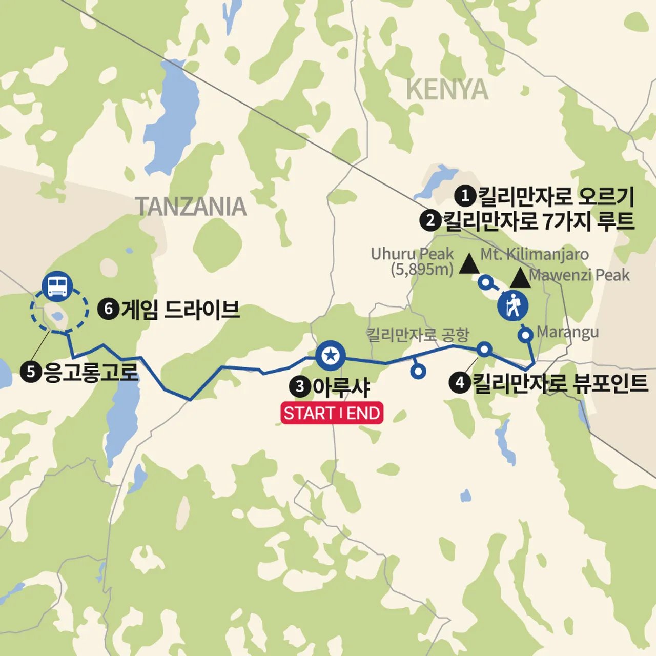 킬리만자로 산장트레킹 (5895m)과 응고롱고로 사파리