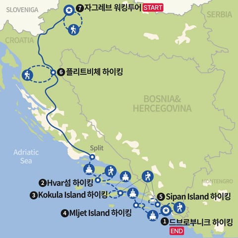 크로아티아 달마시안 아일랜드 하이킹 지도