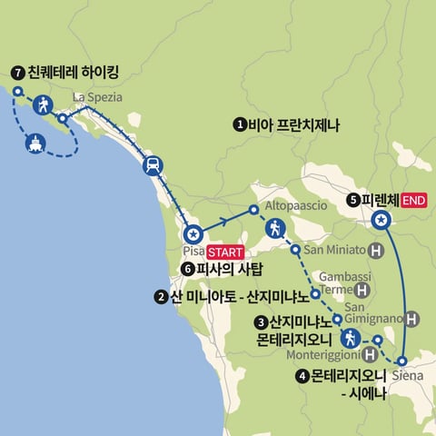 비아 프렌치제나 토스카나와 친퀘테레 지도