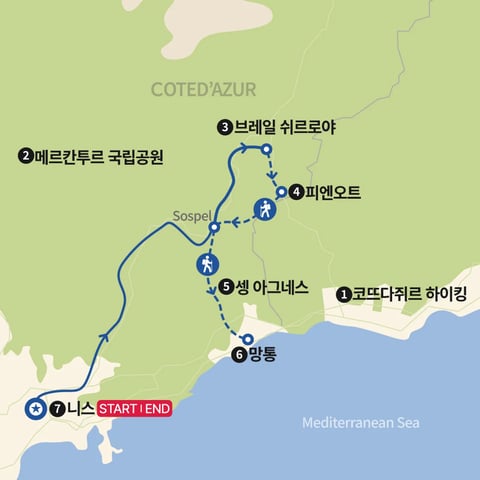 코 트 다쥐르 아름다운 마을 트레킹 지도
