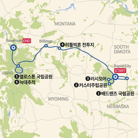 옐로우스톤에서 배드랜즈, 미국 국립공원 지도