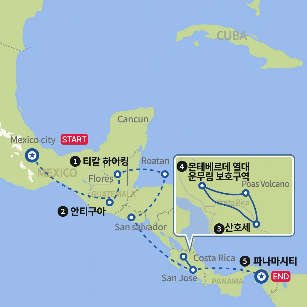 중미 핵심일주 멕시코 to 파나마 지도