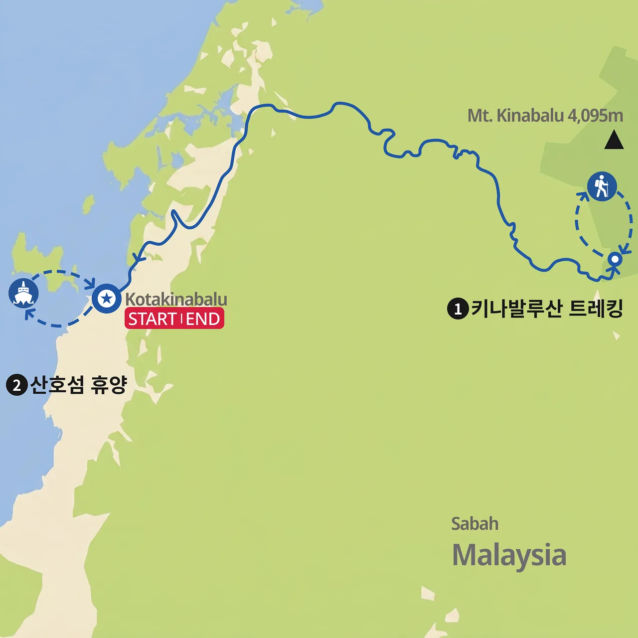 키나발루 정상등반과 섬 휴양  지도