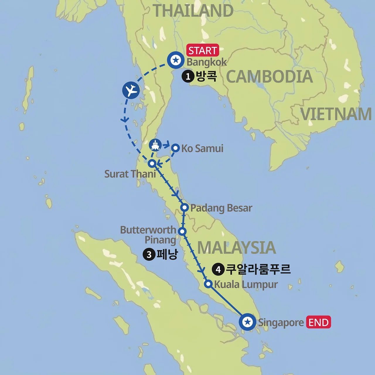 동남아시아 오버랜드 기차여행(셀프 가이드) 지도