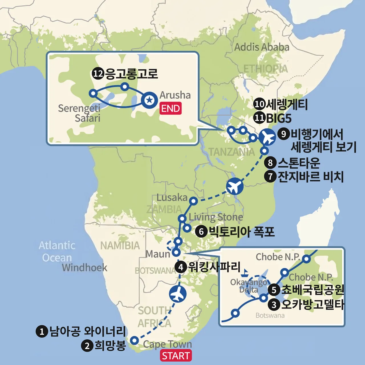 케이프타운 to 세렝게티 아프리카 종단(셀프 가이드) 지도