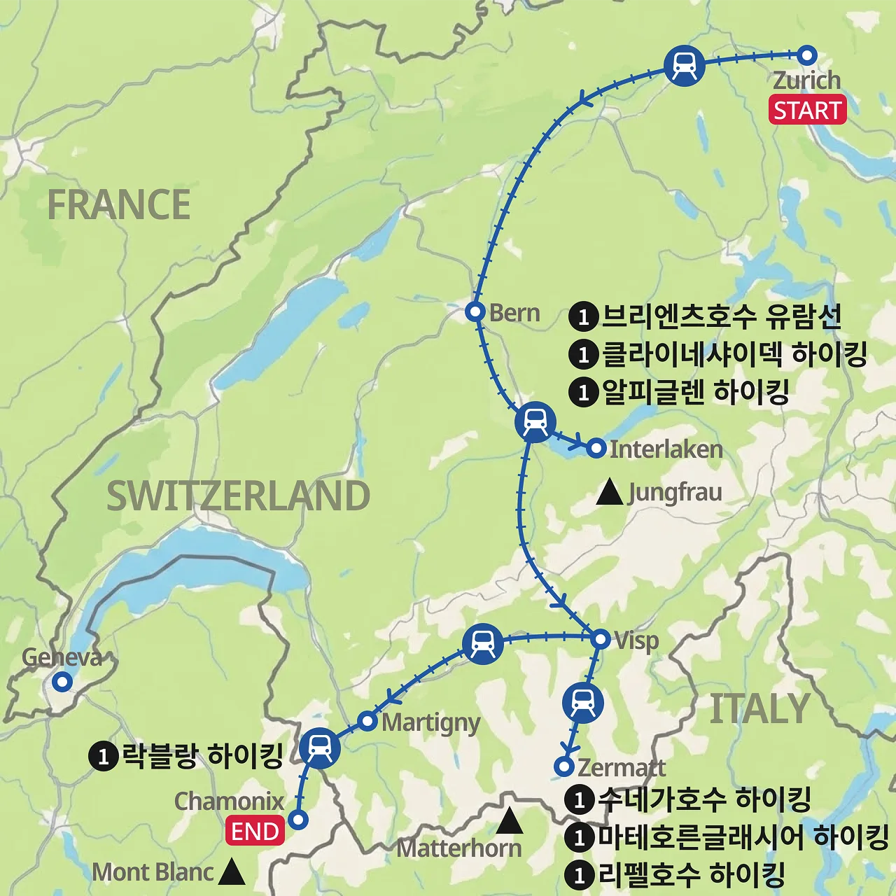 알프스 3대미봉 하이킹 (셀프 가이드) 지도