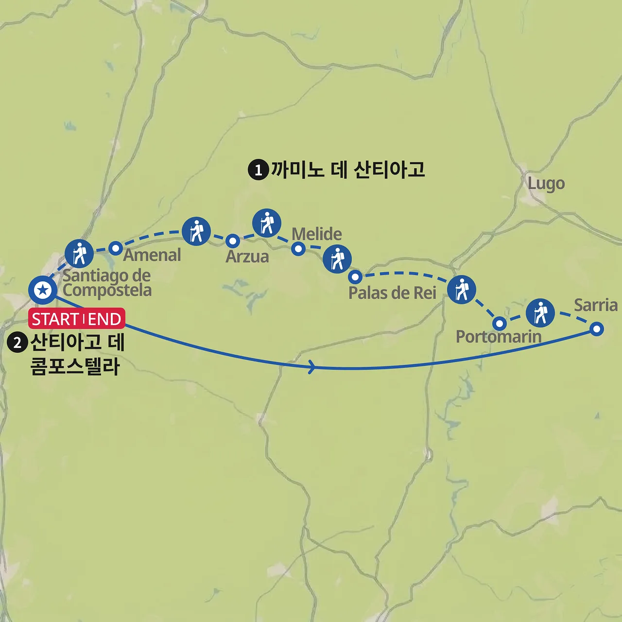 까미노 데 산티아고 100km 지도