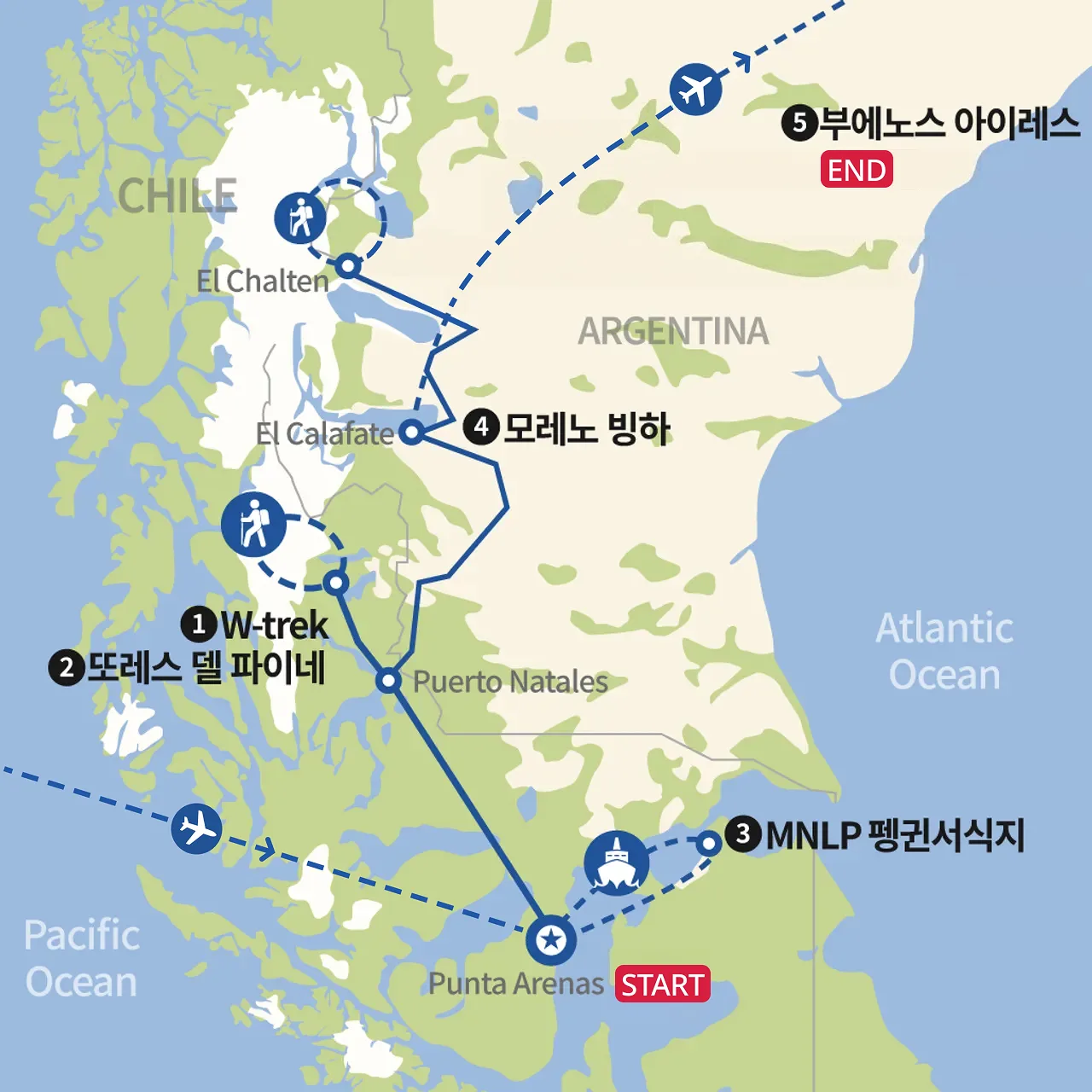 W-Trek, 세레또레, 피츠로이 파타고니아 트레킹과 여행 지도