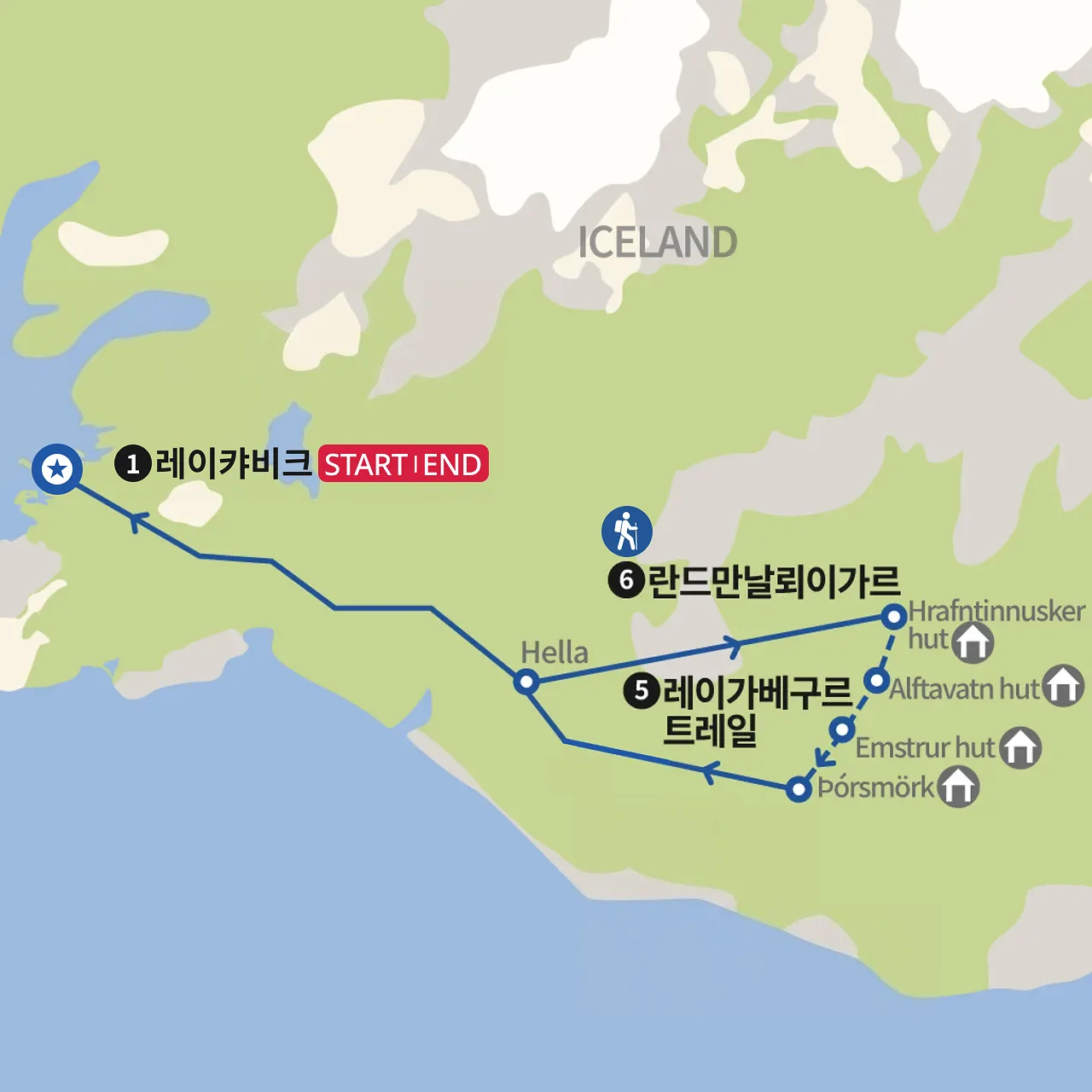 아이슬란드 레이가베구르와 핌보드두알 트레킹 지도